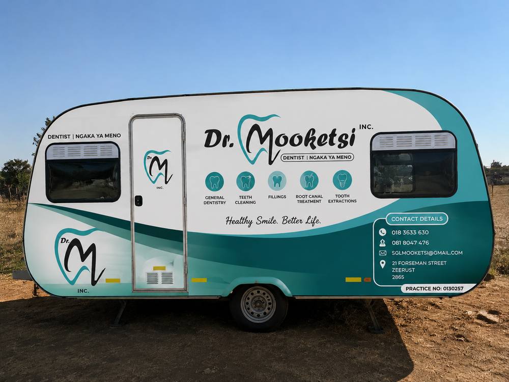 Dr Mooketsi mobile dental clinic, side view with entrance door